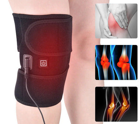 Rechargeable heating knee brace with adjustable strap for warmth and comfort