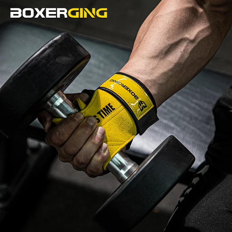 Cowhide Gym Gloves Grips Anti-Skid Weight Power Belt Lifting Pads Deadlift Belt Workout Crossfit Fitness Gloves Palm Protection