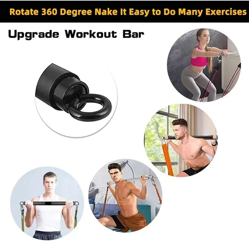 Workout Bar Fits All Resistance Bands with Clip Portable Resistance Bands Exercise Bar for Fitness Home Gym Workout Full Body